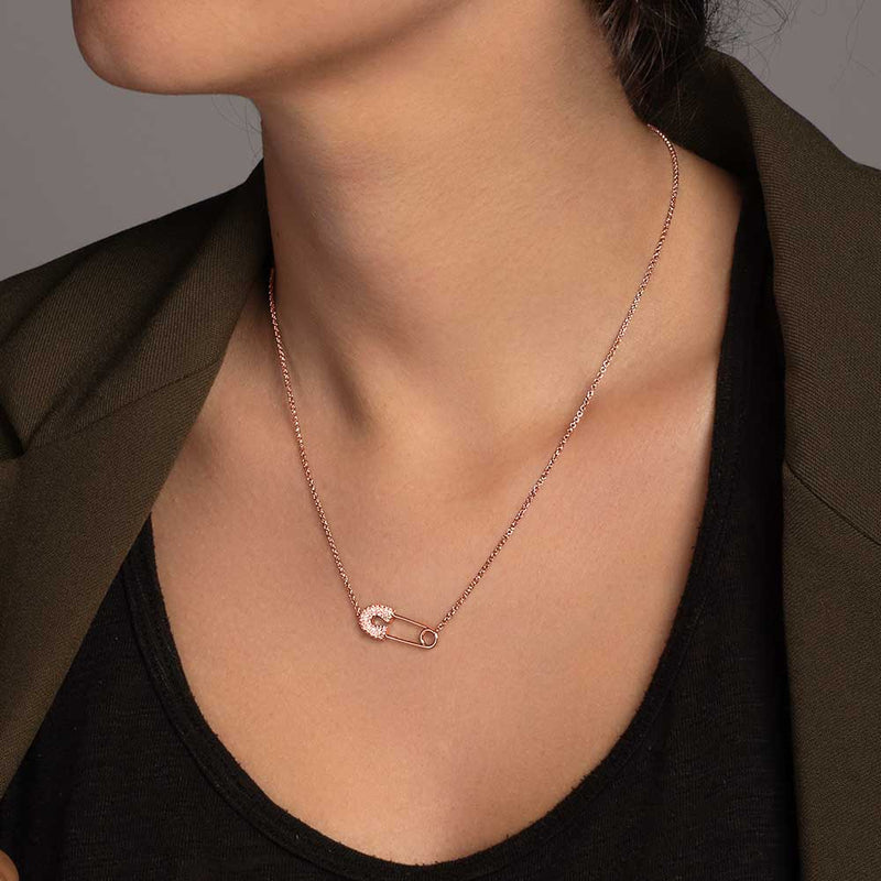 APM Monaco Safety Pin Adjustable Necklace in APM rose alloy