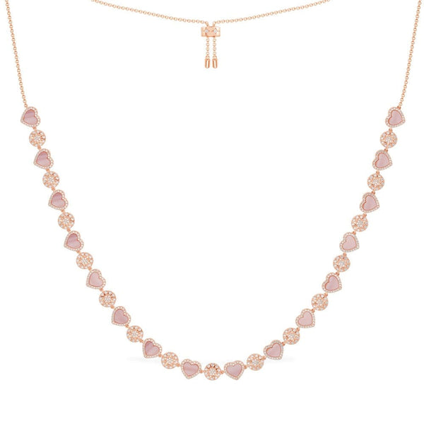 Pink Nacre Heart & Dot Adjustable Necklace