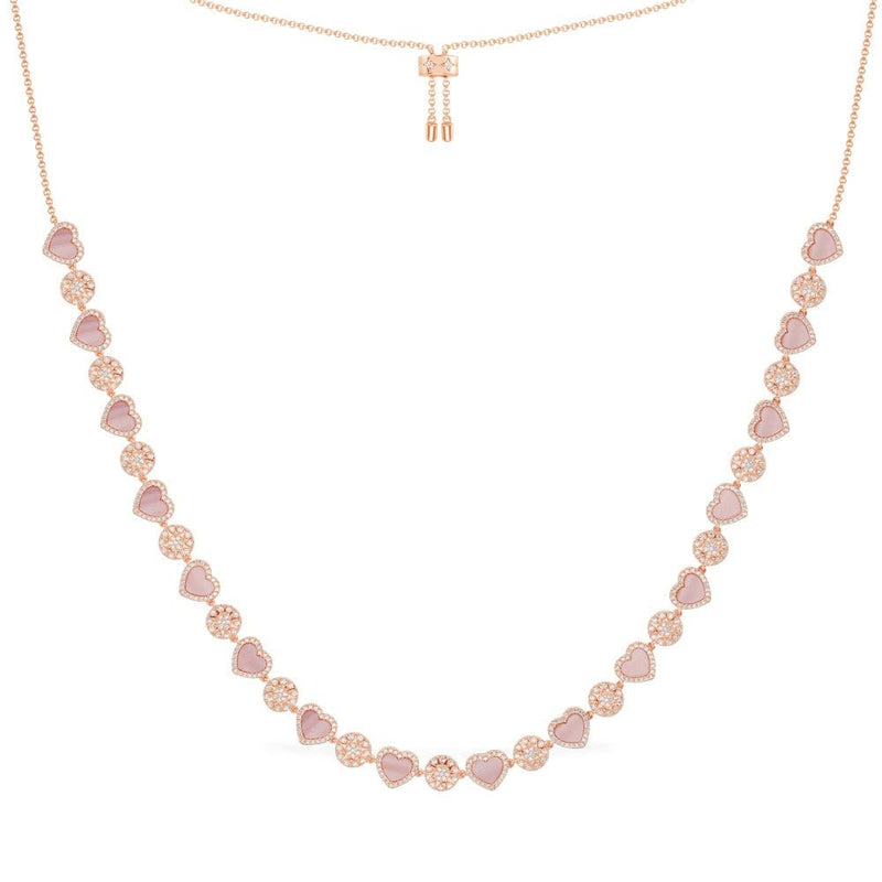 Pink Nacre Heart & Dot Adjustable Necklace