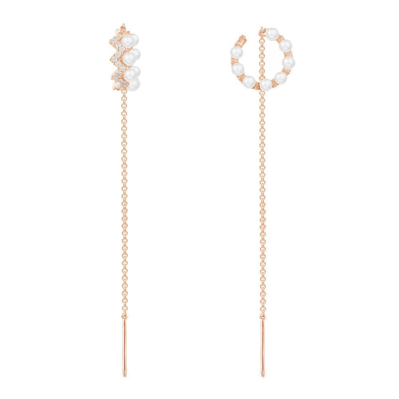 Up and Down Pearl and Chain Ear Cuffs