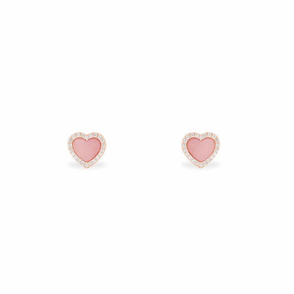 Pink Nacre Heart Stud Earrings