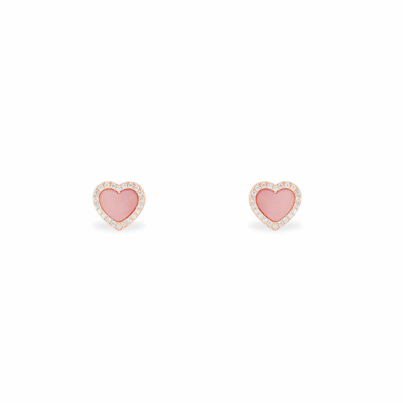 Pink Nacre Heart Stud Earrings