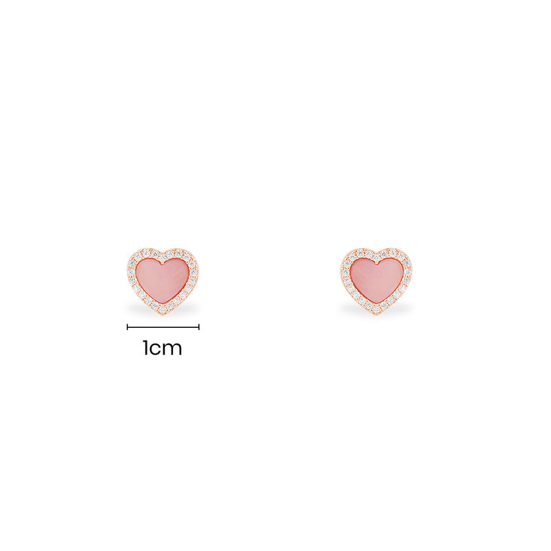 Pink Nacre Heart Stud Earrings