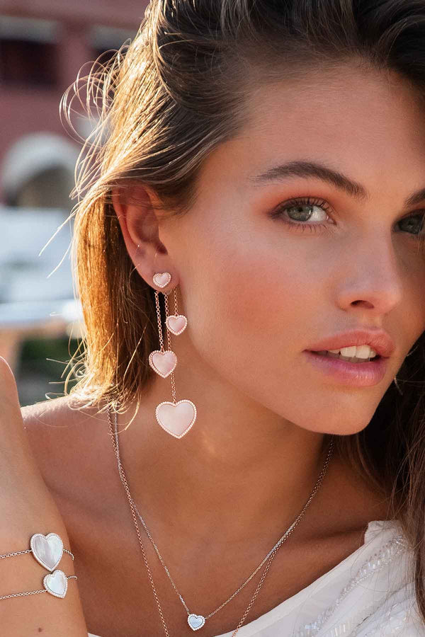 Asymmetric Pink Nacre Heart Earrings