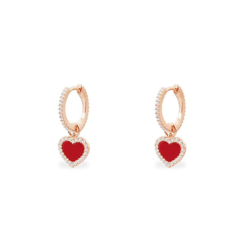 Huggie Earrings with Red Heart