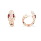 Serpent Huggie Earrings with Red Stones