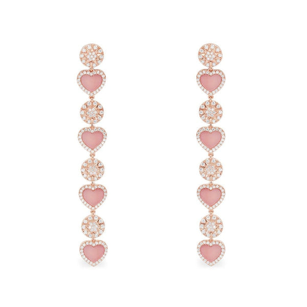 Pink Nacre Heart & Dot Drop Earrings