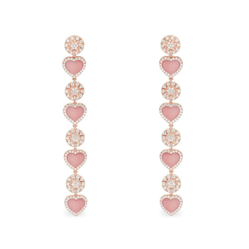 Pink Nacre Heart & Dot Drop Earrings