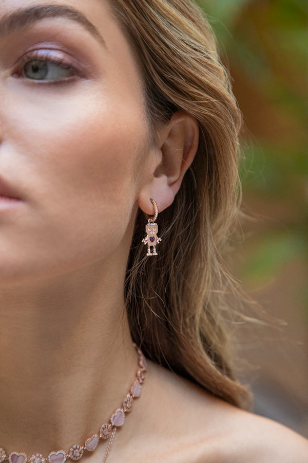 Single Pink Robot Earring