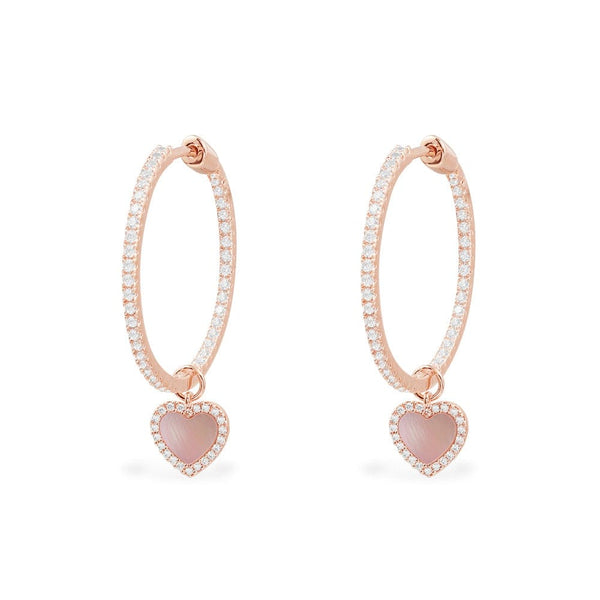 Hoop Earrings with Pink Nacre Heart