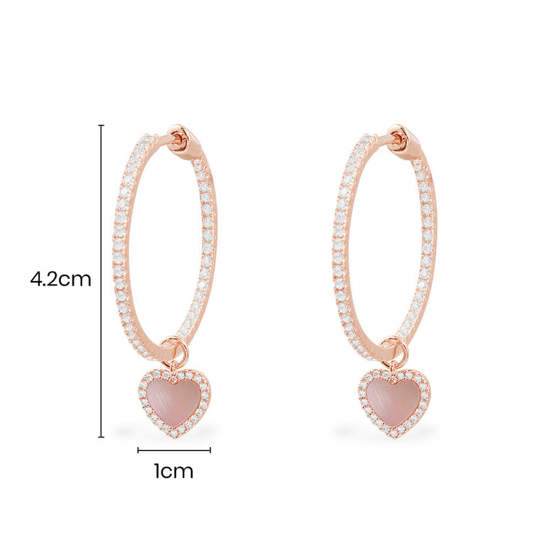 Hoop Earrings with Pink Nacre Heart