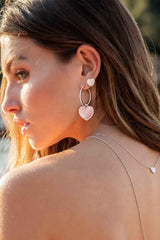 Hoop Earrings with Pink Nacre Heart