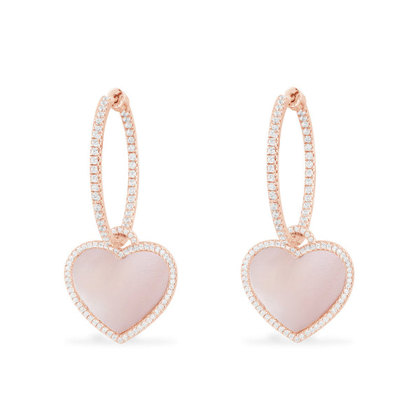 Hoop Earrings with Pink Nacre Heart