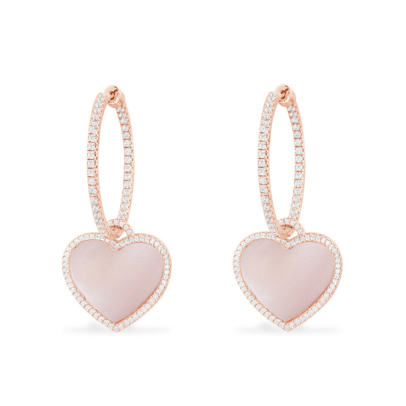 Hoop Earrings with Pink Nacre Heart