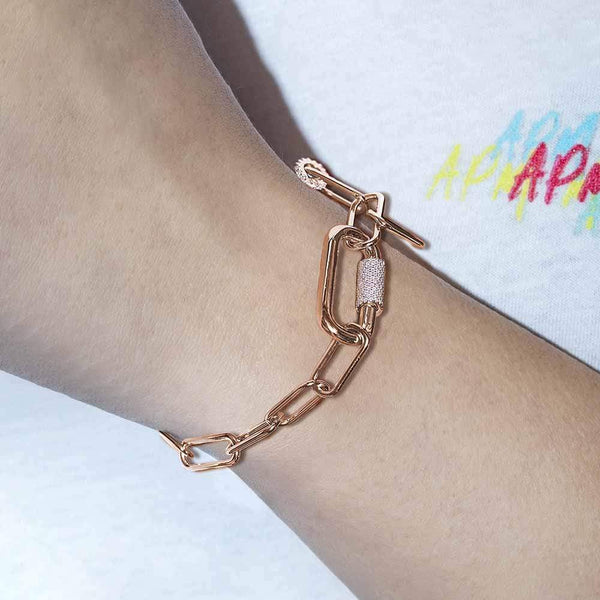 APM Monaco Chain Bracelet with Sliding Ring in pink silver