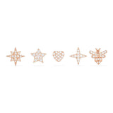 Stars And Bee Studs Set - Pink Silver