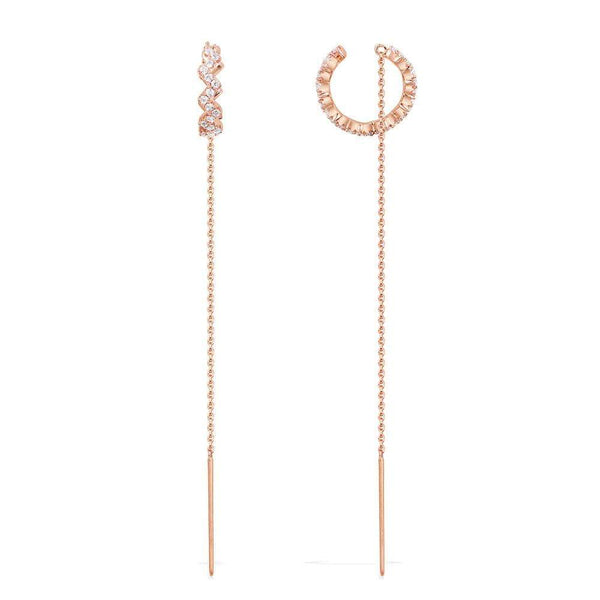 Up And Down Ear Cuff with Chain - Pink Silver