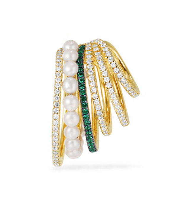 WHITE & GREEN SIX HOOP SLIDING MONO EARRING