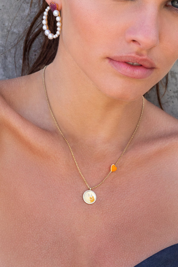 APM Monaco Orange Heart & Happy Face Adjustable Necklace