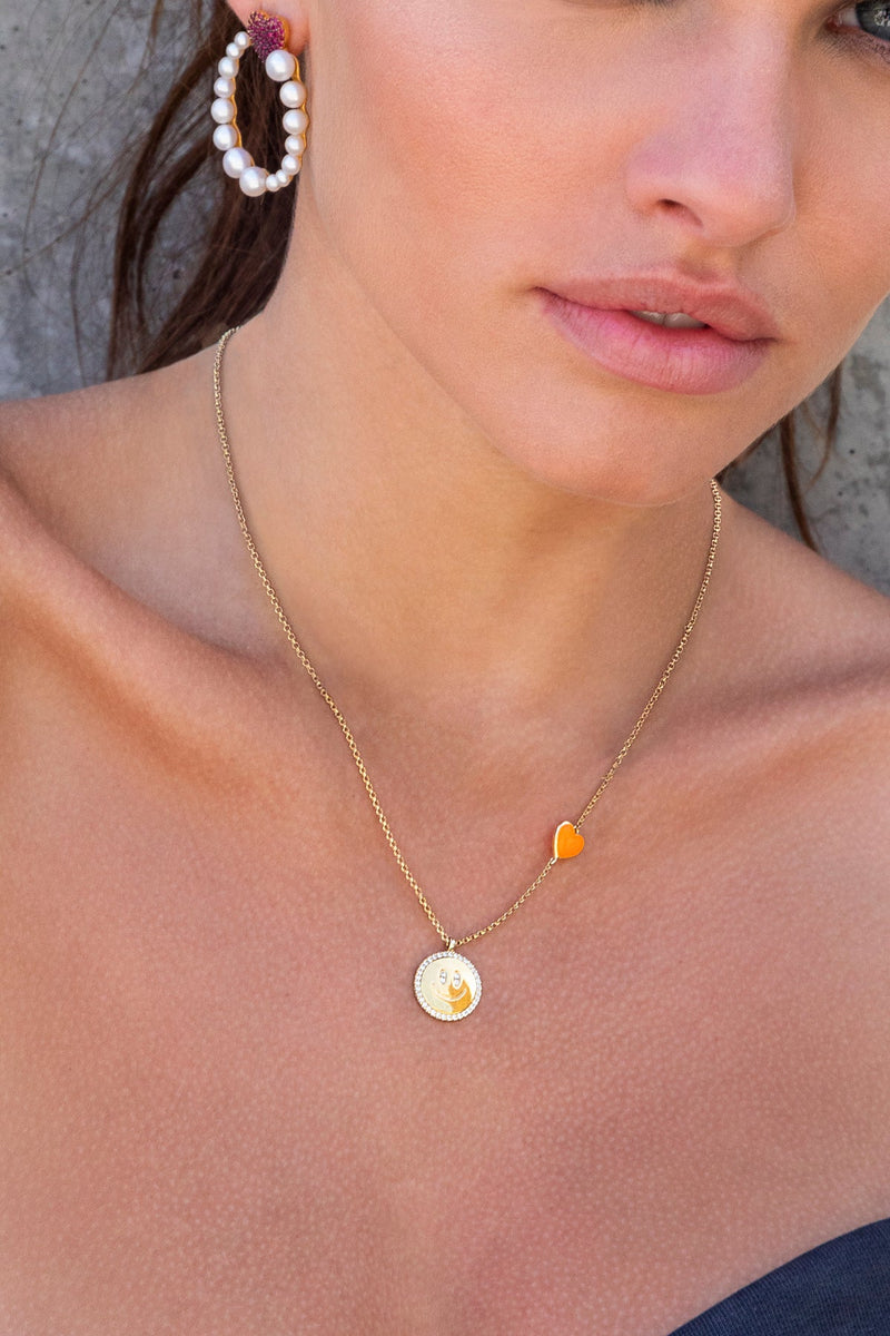 APM Monaco Orange Heart & Happy Face Adjustable Necklace