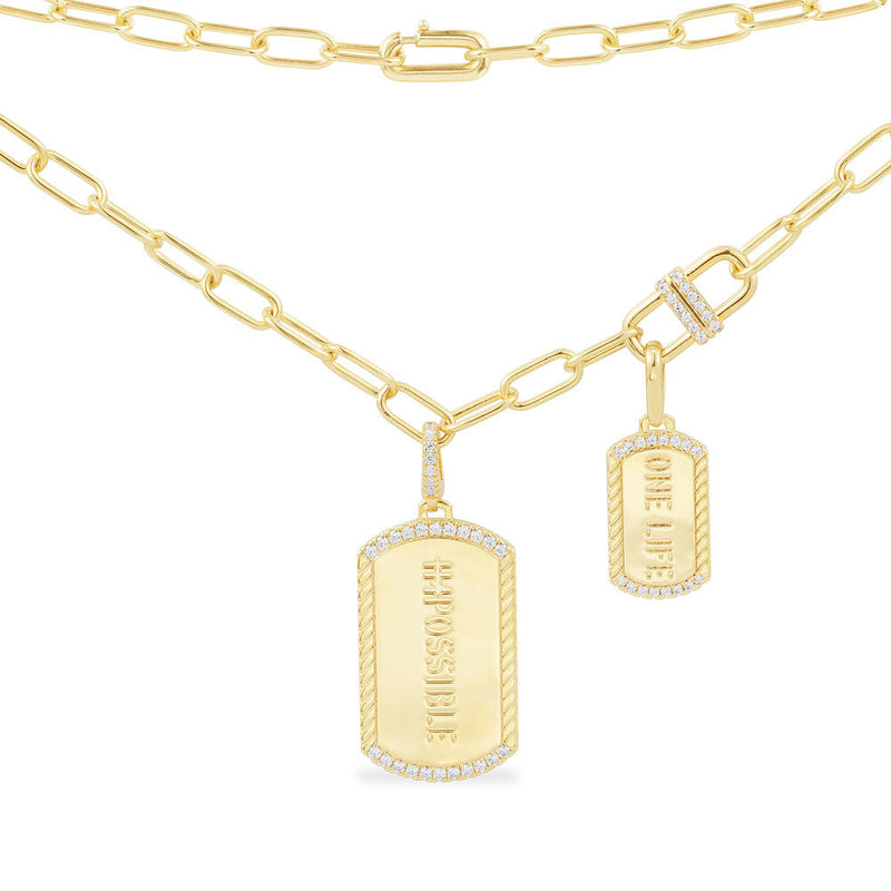 Chain Necklace with IMPOSSIBLE & ONE LIFE Clippable Medals