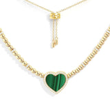 Malachite Heart Adjustable Necklace with beads