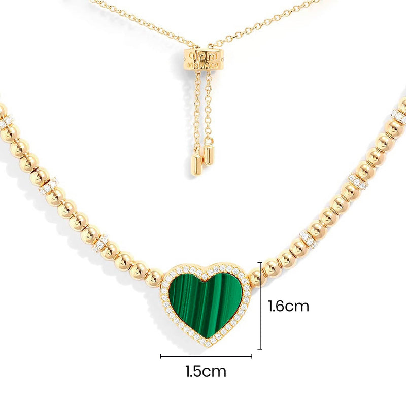 Malachite Heart Adjustable Necklace with beads