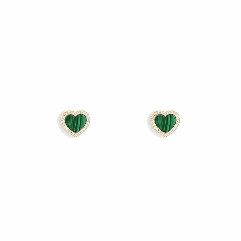 Malachite Heart Stud Earrings