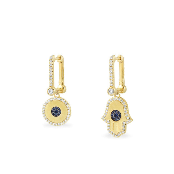 Asymmetric Lucky Eye & Hamsa Earrings