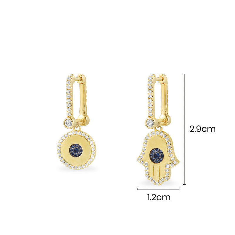 Asymmetric Lucky Eye & Hamsa Earrings