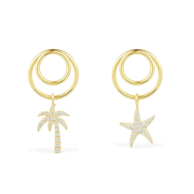 Asymmetric Palm Tree & Starfish Earrings