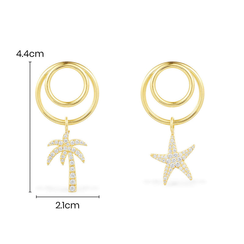 Asymmetric Palm Tree & Starfish Earrings