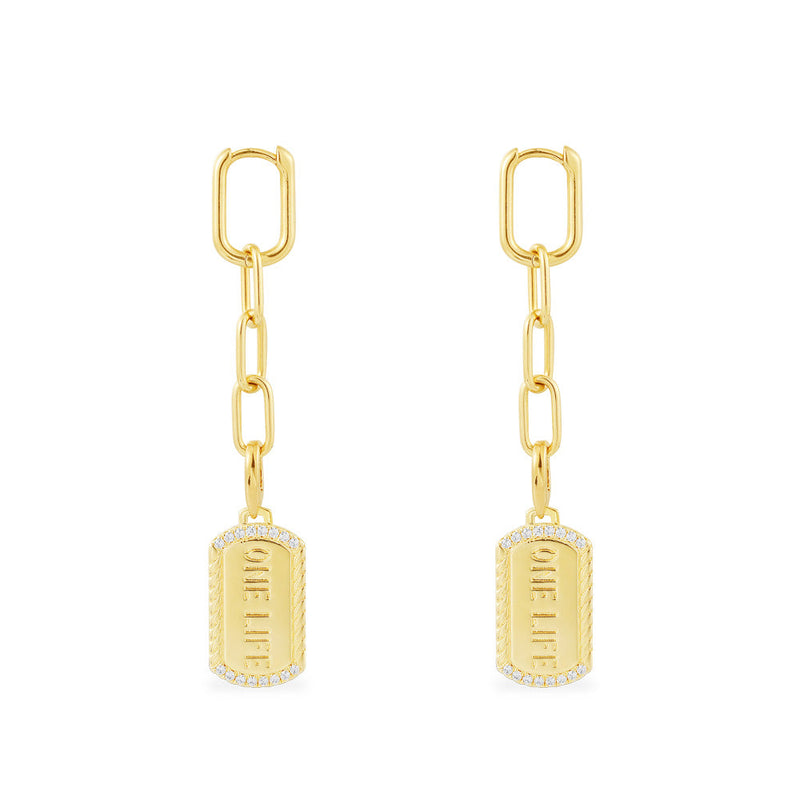 Chain Earrings with ONE LIFE Clippable Medals