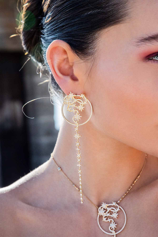 APM Monaco Long Intertwined Météorites Earrings in Yellow Gold