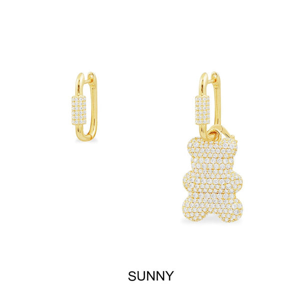 Sunny Yummy Bear (Clippable) Asymmetric Hoop Earrings