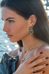 APM Monaco Malachite Heart Earrings in Yellow Gold