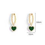 Hoop Earrings with Malachite Heart