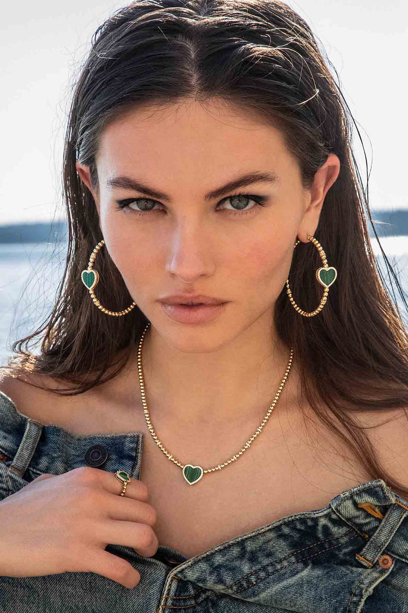 Malachite Heart Hoop Earrings