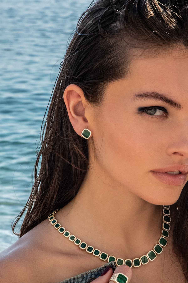 APM Monaco Malachite Stud Earrings in Yellow Gold