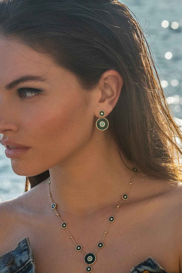 APM Monaco Malachite Ear Jackets in Yellow Gold