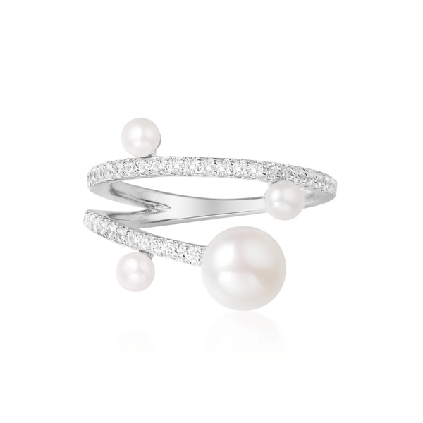 Floating Pearls Ring - White Silver