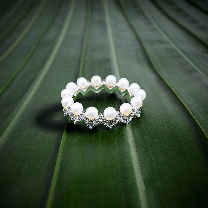 Up and Down Ring with Pearls - White Silver