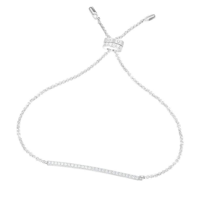 Adjustable Bracelet with Paved Line - White Silver