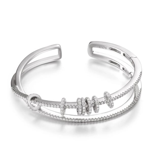 Double Open Cuff with Sliding Rings - White Silver