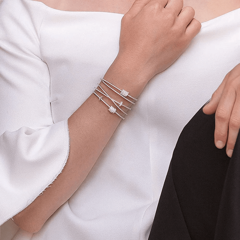 APM Monaco Triple Open Cuff with Sliding Rings in white silver