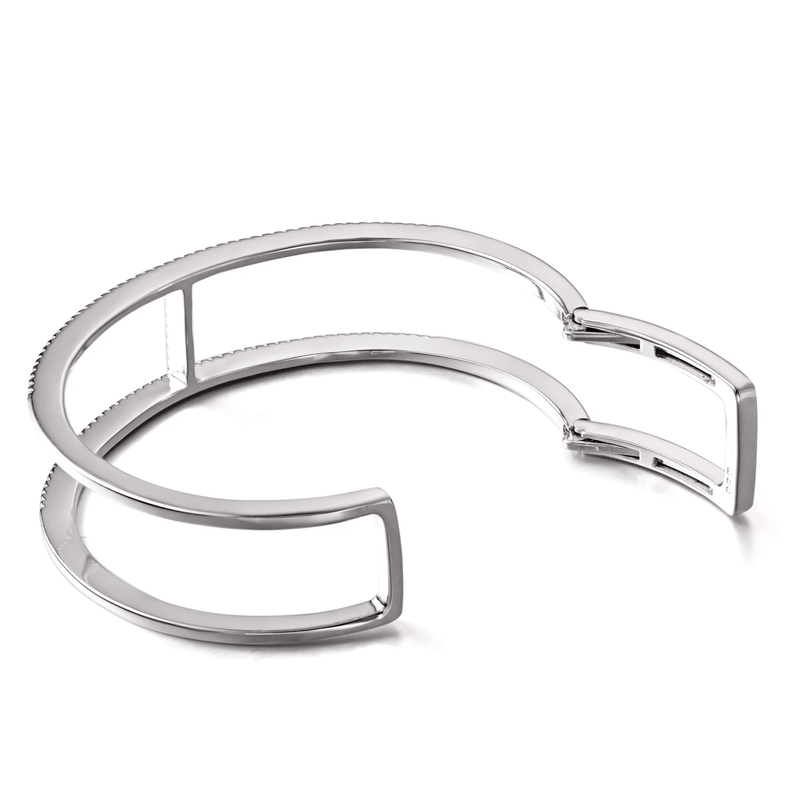 Double Line Paved Open Cuff - White Silver