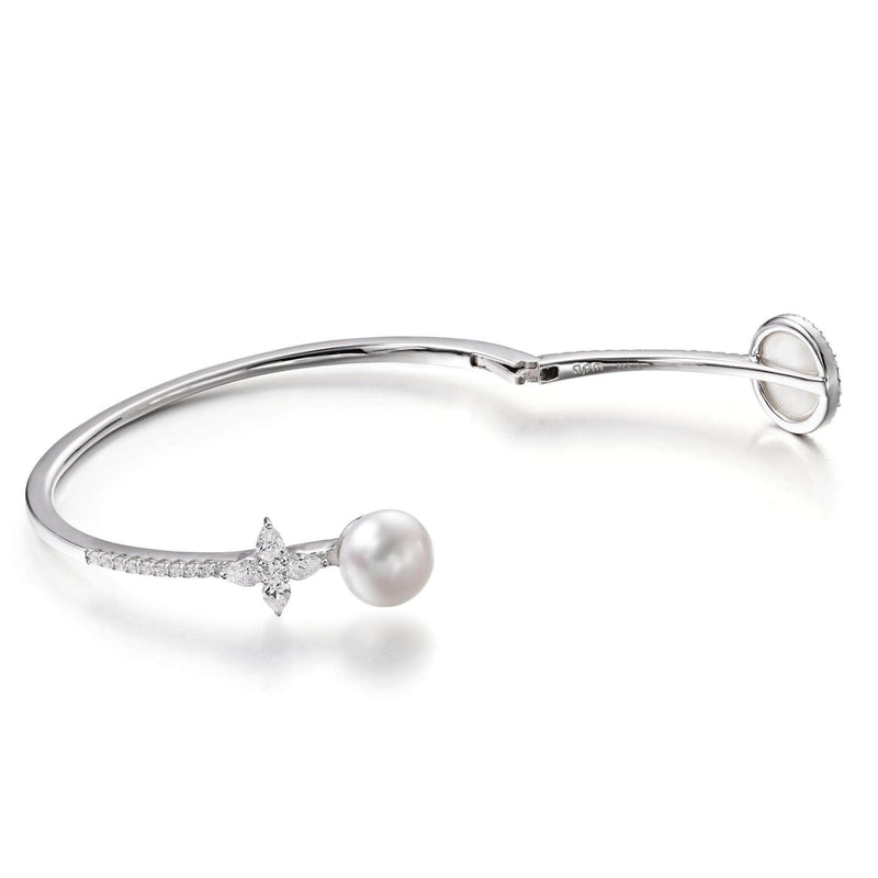 White Nacre and Pearl Open Cuff - White Silver