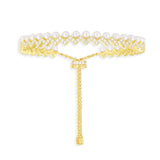 Adjustable Up And Down Bracelet with Pearls - Yellow Silver