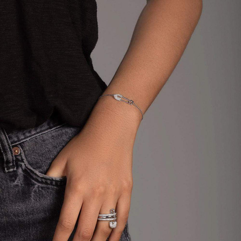 APM Monaco Safety Pin Adjustable Bracelet in white silver