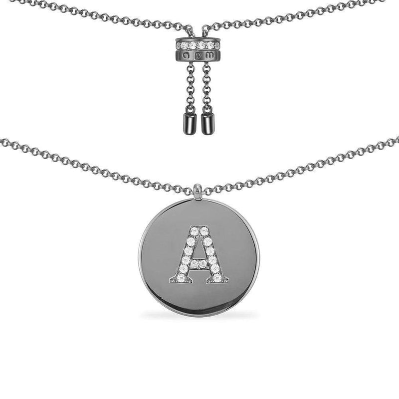 Alphabet Adjustable Necklace - Dark Grey Silver